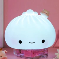 led night light childrens bedside lamp usb charging 7 colors silicone steamed bun light for kids baby mother birthday gift girl