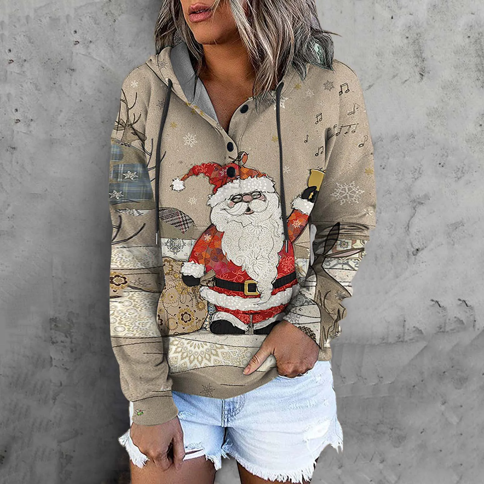 

Женская рождественская толстовка с капюшоном и длинным рукавом