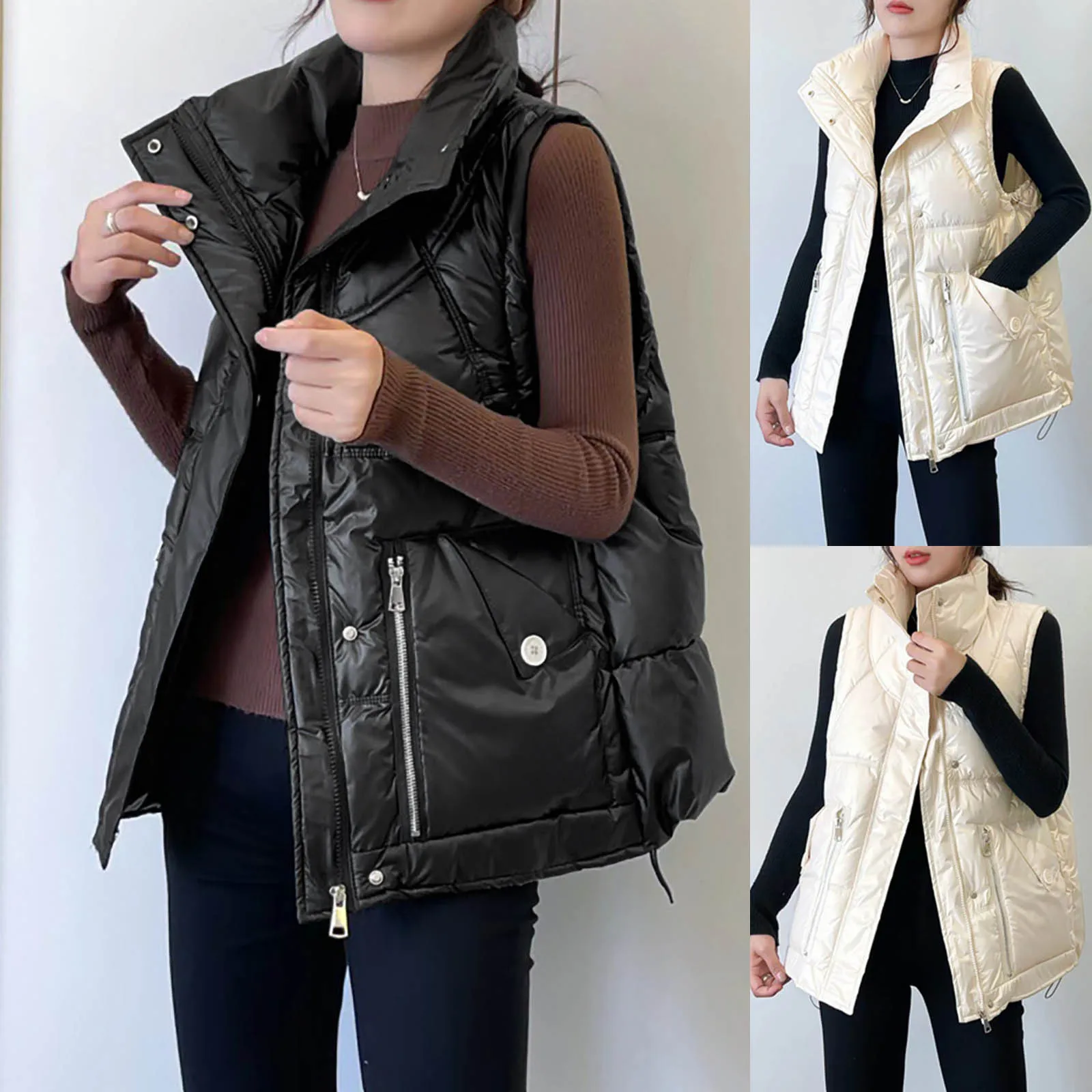 

Women Autumn And Winter Short Solid Color Warm Padded Vest With Western Jackets Women Jacket Women Long Vest Winter
