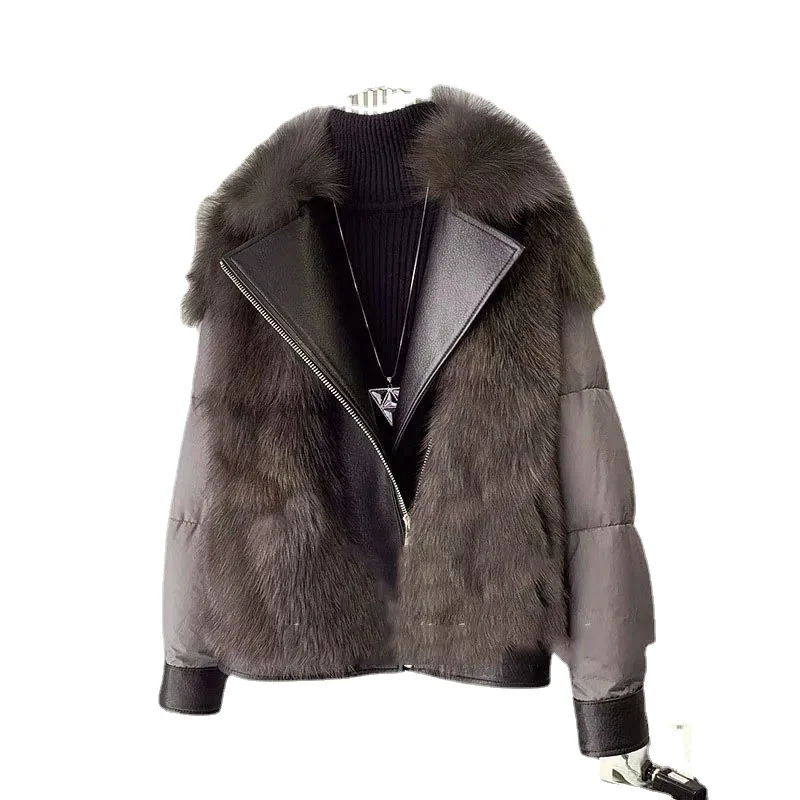Autumn and winter new high goods down cotton stitching fur fashion fur coat women's autumn and winter pie to overcome