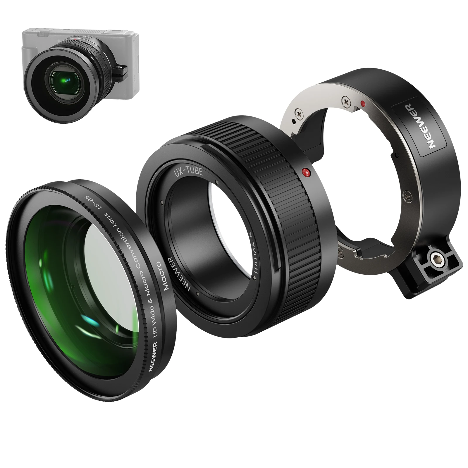 Фото Широкоугольный объектив NEEWER для Sony ZV-1 II (ZV-1 M2), 2 в 1: HD-объектив 18 мм с широким углом обзора + дополнительный макрообъектив 10x с удлинительной трубкой №2