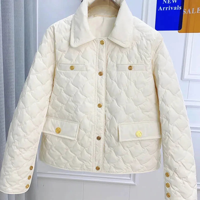 2023 Winter New Casual Down Jacket South Korean Fashion Little Fragrance Coats Sweet Fresh White Duck Lapel Top Loose Parkas