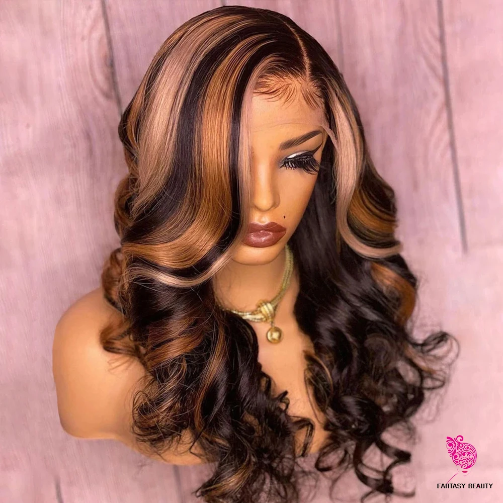 Highlighed HD кружевной передний парик из человеческих волос цветные бразильские