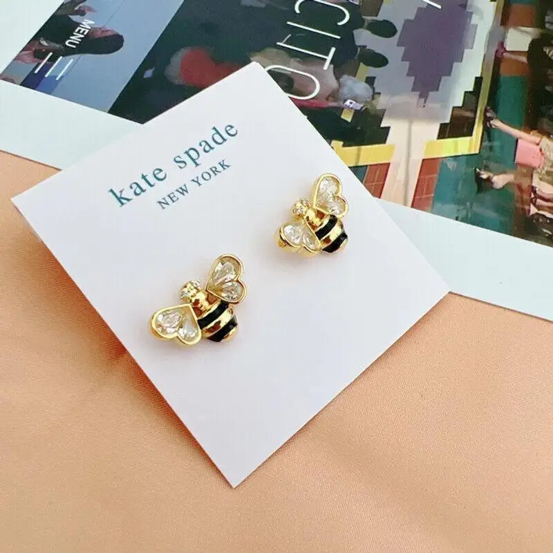 

Jewelry 18k Gold Plated Bee Women Stud Fashion Earrings Cut Crystals