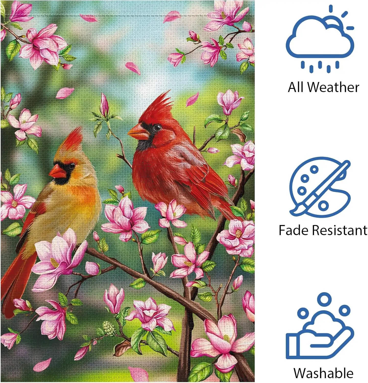 Фото Садовый флаг Heyfibro Spring Cardinal с цветами магнолии, 12x18 дюймов, двусторонний, из мешковины, с красным птичьим домиком, SSL №5