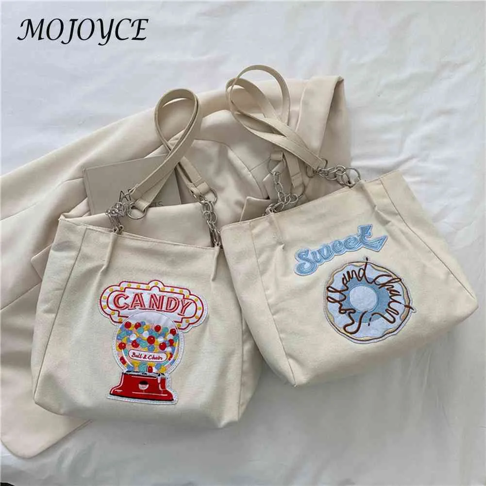 

Модная Холщовая Сумка с вышивкой, Женская вместительная Милая дорожная сумка для покупок для женщин, женская уличная сумка для покупок