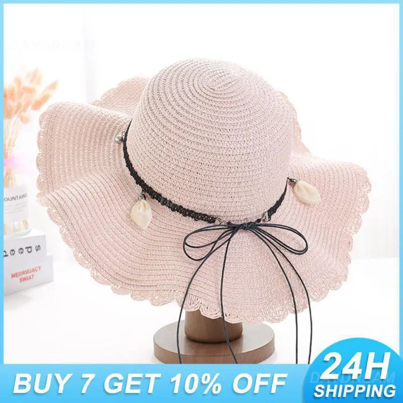 

Beach Hat Wide Wave Brim 155g Foldable Straw Hat Hat Hat Body Embellishment Dome Uv Resistant Female Hat Bucket Hat Straw Hat