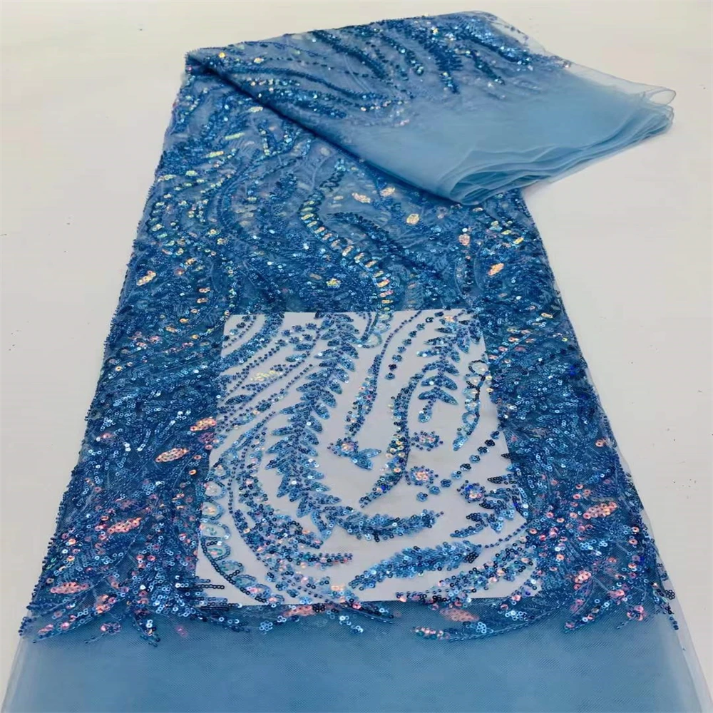 

5 ярдов, африканские блестки, сетчатые кружева, ткани 2023, высококачественные нигерийские Французские тюлевые кружева, материал для шитья, вечерние платья CD-240