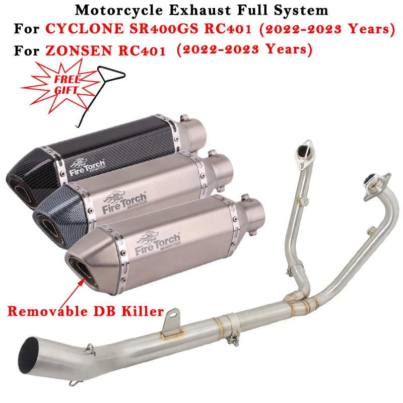 

Motorcycle Exhaust Modified Escape Full System Muffler Front Pipe For CYCLONE SR400GS RC401 2022 2023 For ZONSEN RC401 2022 2023