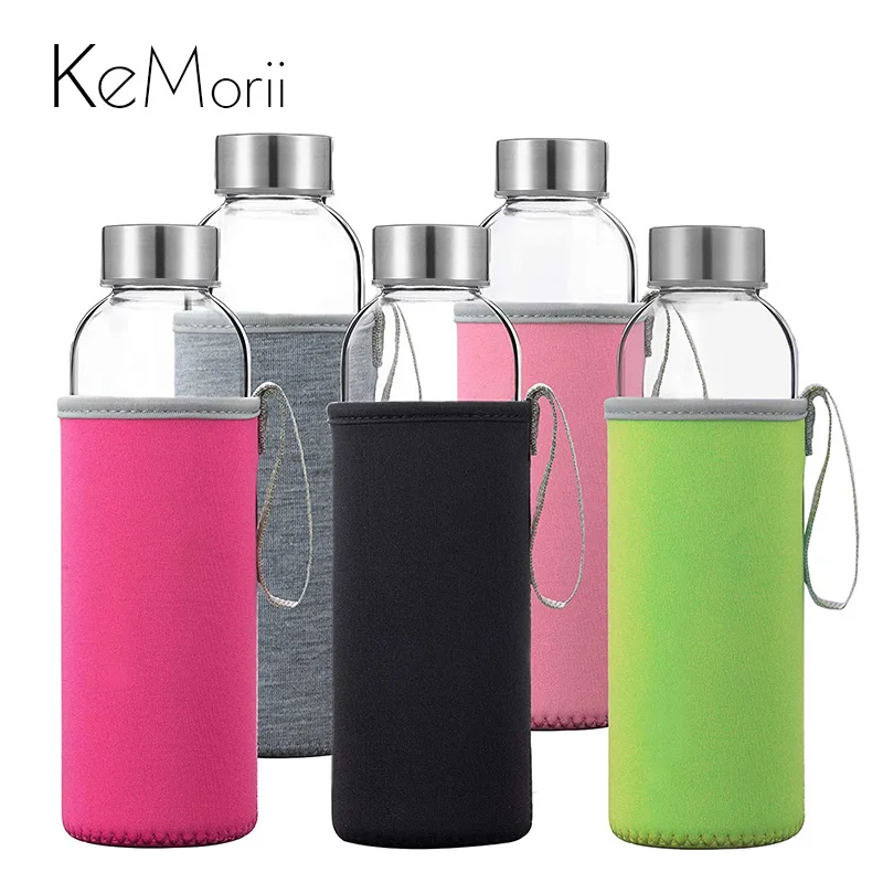 280ml/360ml/550ml Glass Water Bottle High Temperature Resistant Sport Bottle with Protective Bag BPA Free Travel Drink Bottle