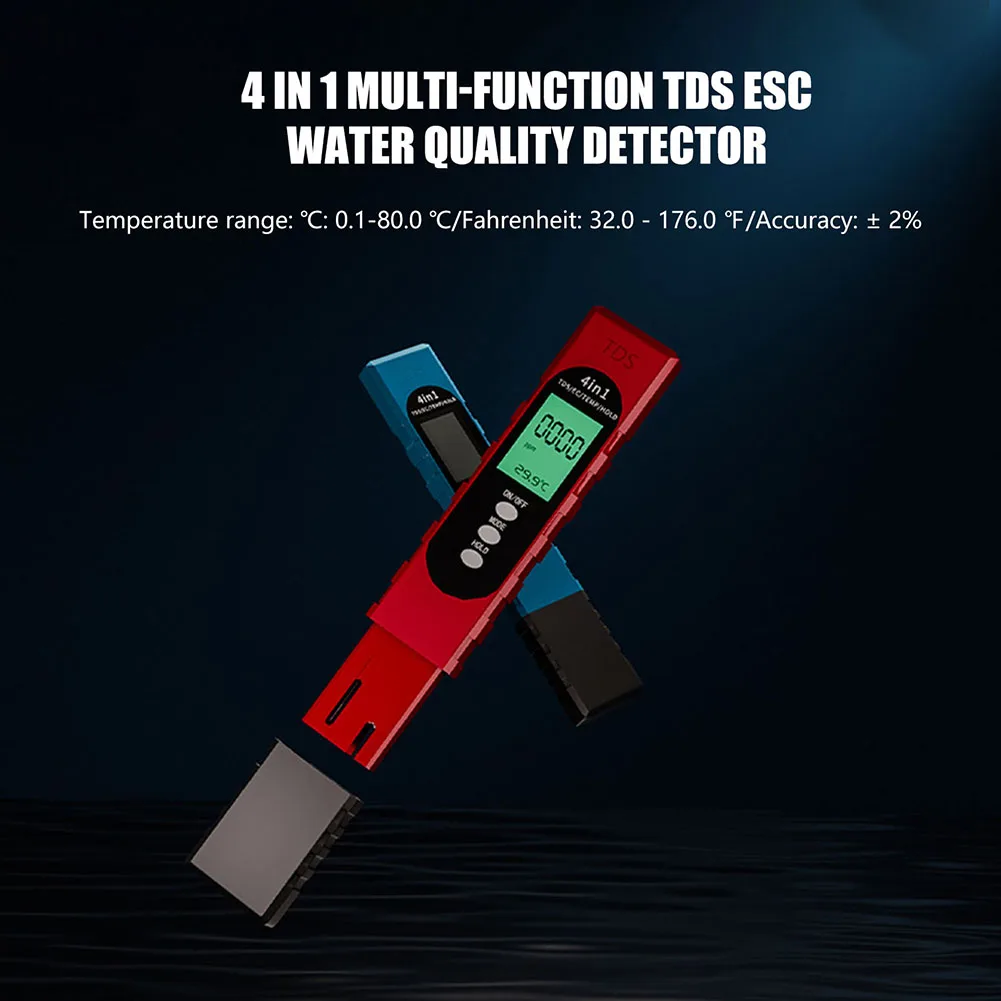 4 in 1 Water Quality Test Pen Total Dissolved Solids 0-9999ppm Water Quality Analyzer LED Backlight for Drinking Water Aquarium