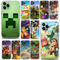video game mini world accessories phone case for iphone 11 12 13 pro max xr xs x 8 7 se 2020 6 plus clear soft tpu cover shell