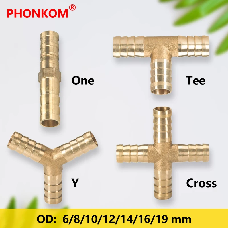 Латунный фитинг-адаптер PHONKOM 2 3 4 Way прямой/L/Tee/Y/Cross 6 мм-19 мм медная труба для шланга