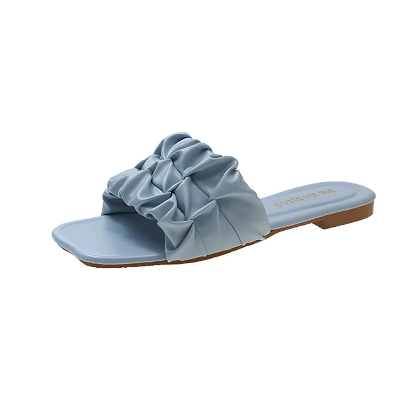 Pleated Sandals Women 2023 Slippers Summer Korean Version Flip Flops Flat Beach Sandalias Chanclas Pantuflas Chinelos Off White