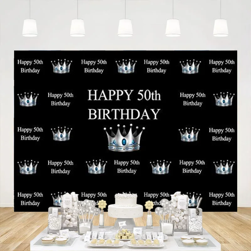 

Happy 50th Birthday Photo Booth Photography Backdrop Fifty Years Old Party Banner Decoration Background Shooting Studio Props