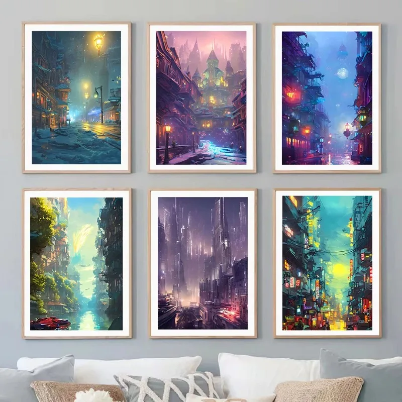 Современный стиль неоновый киберпанк будущее город ночная улица мечта доска