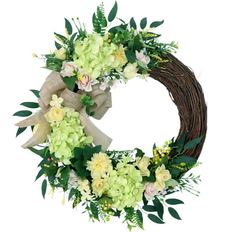 

Artificial Hydrangea Wreath Spring Wreath for Front Door Indoor Outdoor Wall Window Wedding Farmhouse Home Decoration