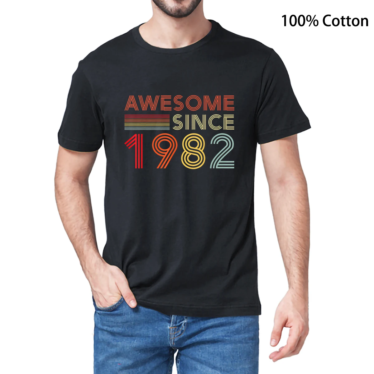

Unisex 100% Cotton Awesome Since 1982 40th Birthday Gifts 40 Years Old Men's Novelty T-Shirt Women Casual Harajuku Soft Top Tee
