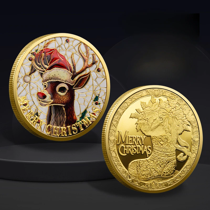 Рождественская красная шляпа Лось Позолоченная коллекционная монета