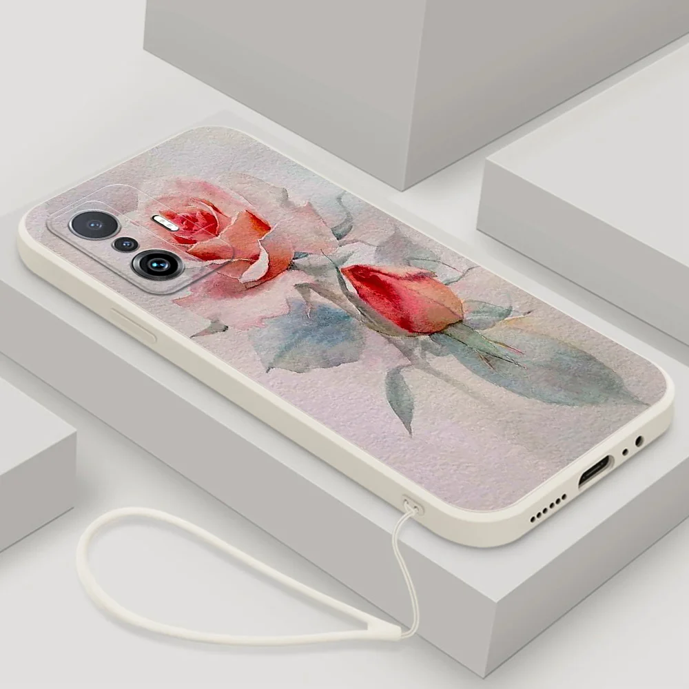 

Flowers Liquid Silicone Phone Case For Xiaomi Mi 13 13 Pro 12T Pro 12 Lite T X S 11T 12S Ultra Mi 10 11 Ultar Cover With Lanyard