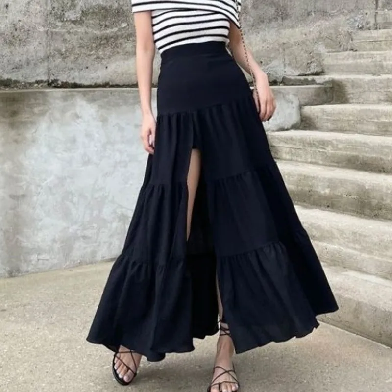 Корейская летняя версия 2024 новая ретро сексуальная длинная юбка с боковым