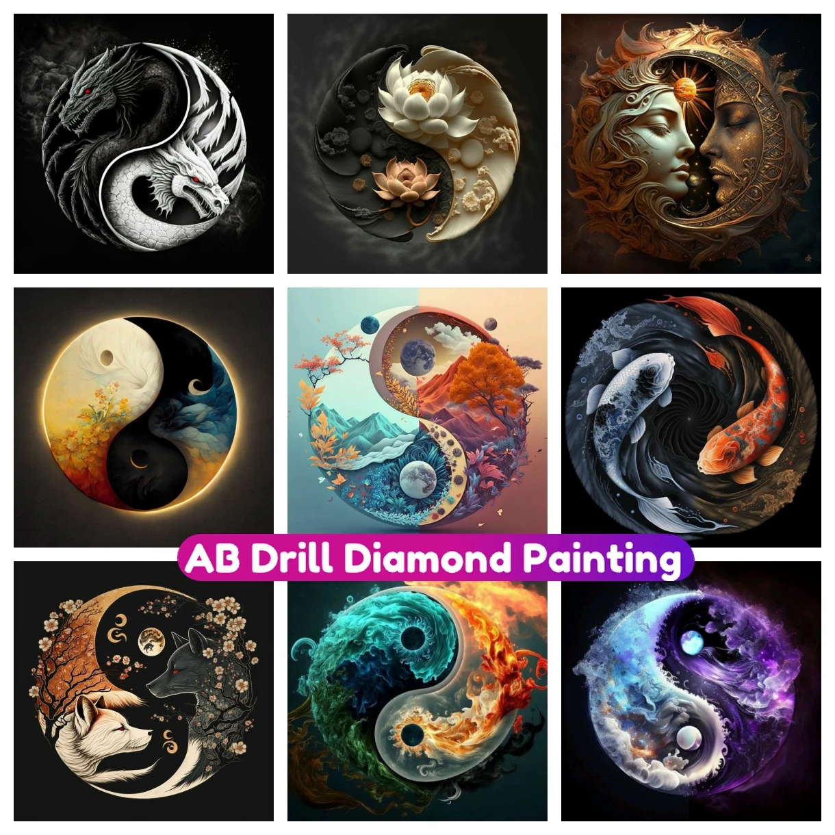 

5D DIY AB Drill Diamond Painting Yin Yang Rhinestones Ancient Chinese Art Full Square Round Mosaic Embroidery Cross Stitch