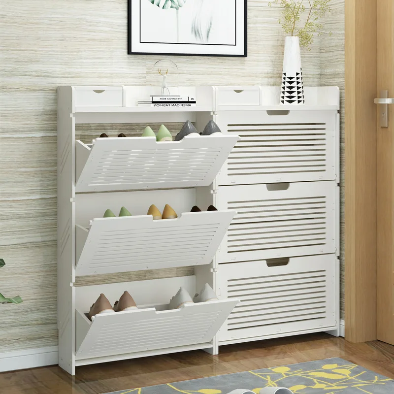 Household Narrow Shoe Rack Space Saving Furniture Ultra-thin Tipping Cabinet Storage Bench Organizer  