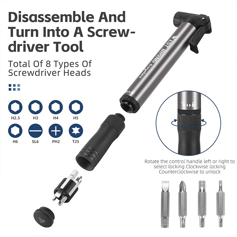 Семейный велосипедный мини-насос 2 в 1 с набором отверток портативный инструмент