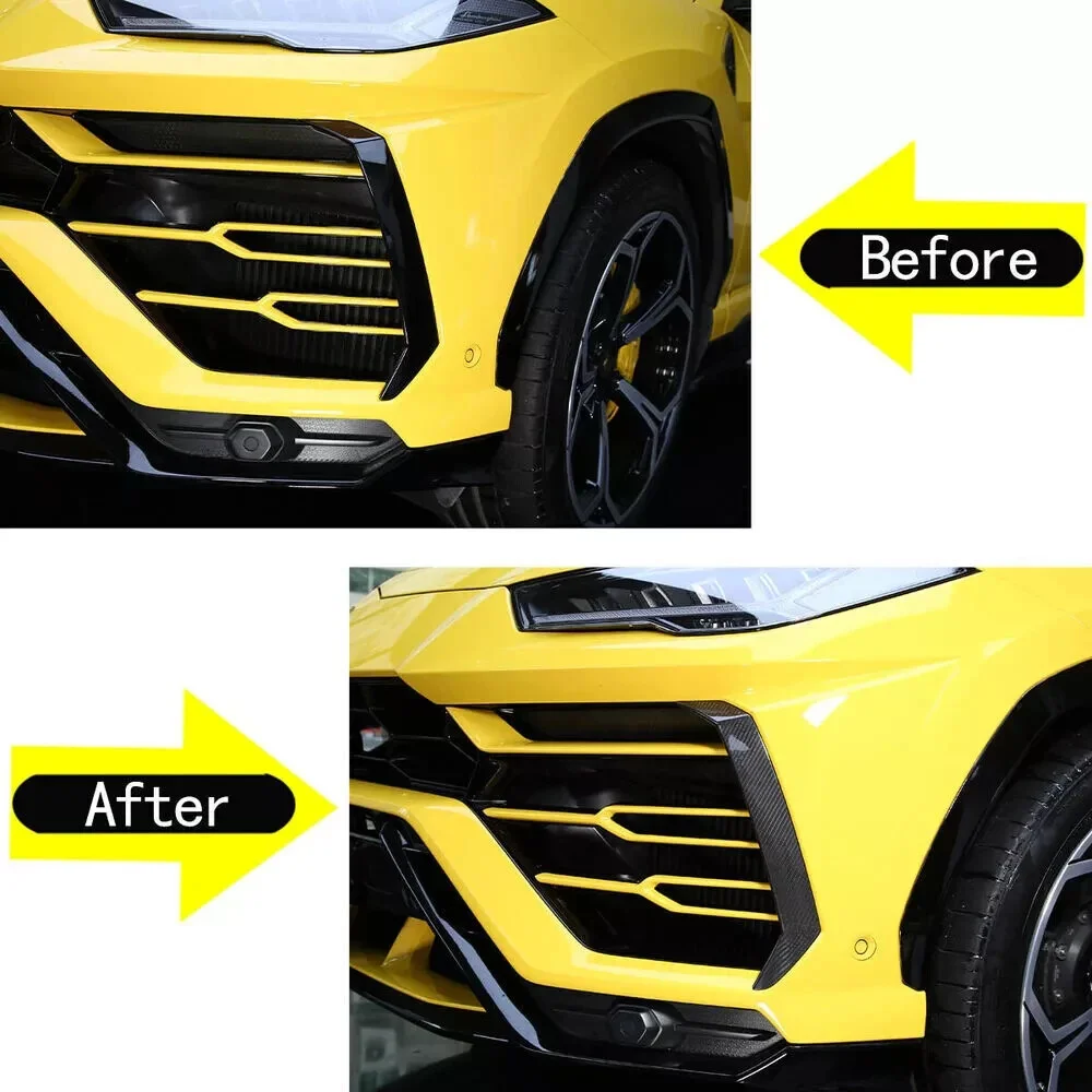 Фото 2018-2024 Для Lamborghini Urus: Комплект из 2-х карбоновых аэродинамических накладок на передний бампер (спойлеры, сплиттеры, канарды, аэро-плавники) №2