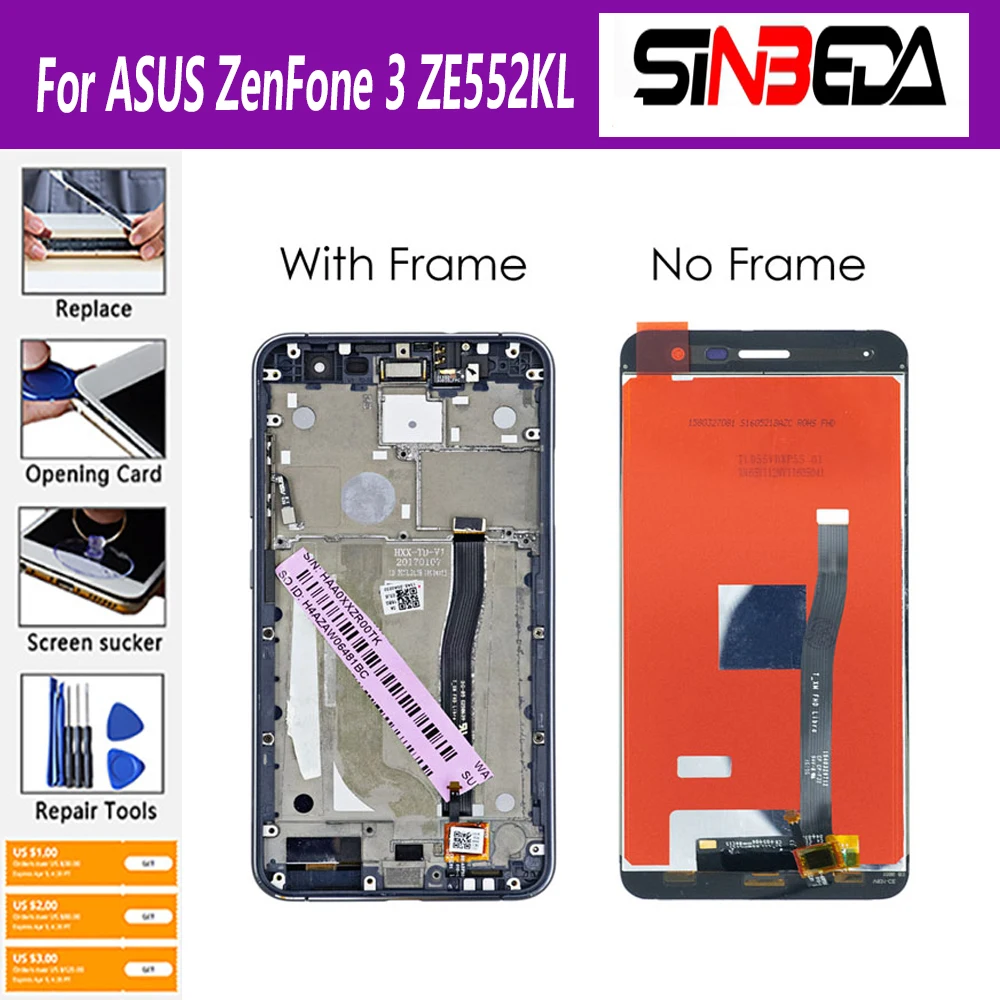 

5.5 inch LCD For ASUS ZenFone 3 ZE552KL LCD Display Touch Screen With Frame Digitizer Assembly For ZE552kl Z012D Z012DC Z012DA