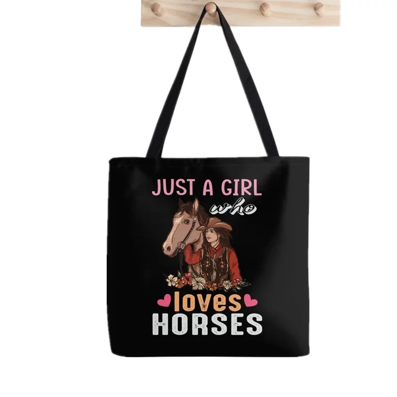 

Women Shopper bag Just A Girl Who Loves Horses Bag Harajuku Shopping Canvas Shopper Bag girl handbag Tote Shoulder Lady Bag