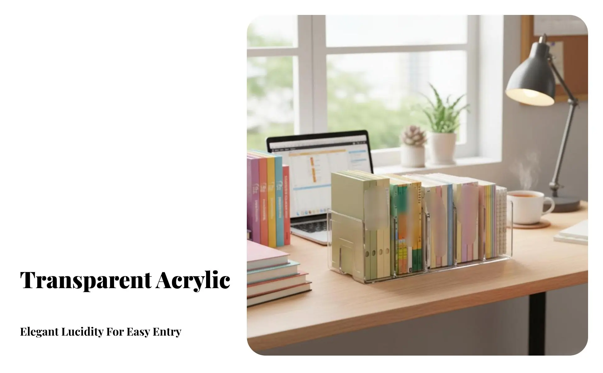 Clear Book Organizer Multi-Compartment 4-Section Transparent Rack Minimalist Design appearanceSaving for Teens, Desk, Study Room