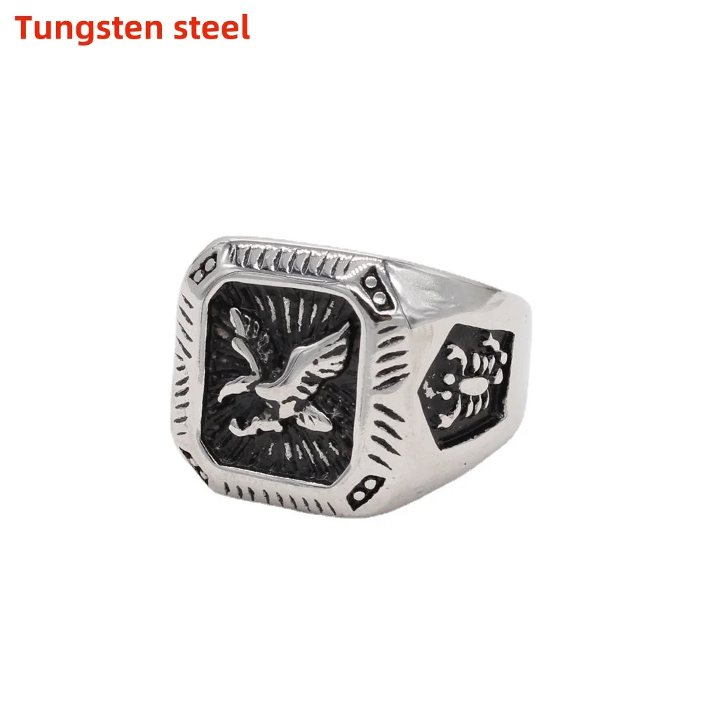 

Punk Hip Hop Tungsten Steel Eagle Ring Men's Fashion Eagle Stamp Ring Biker Jewelry Gift