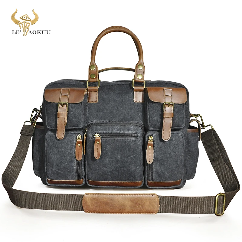 

Портфель мужской водонепроницаемый из натуральной кожи и холста, деловой портфель, сумка для ноутбука, 3061