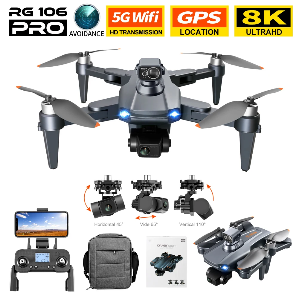 Buy 2022 RG106 Drone 8k Profesional GPS 3 km Quadcopter With Camera Dron Axis Brushless Motor 5G WiFi Fpv RC Drones Toys for Boys on