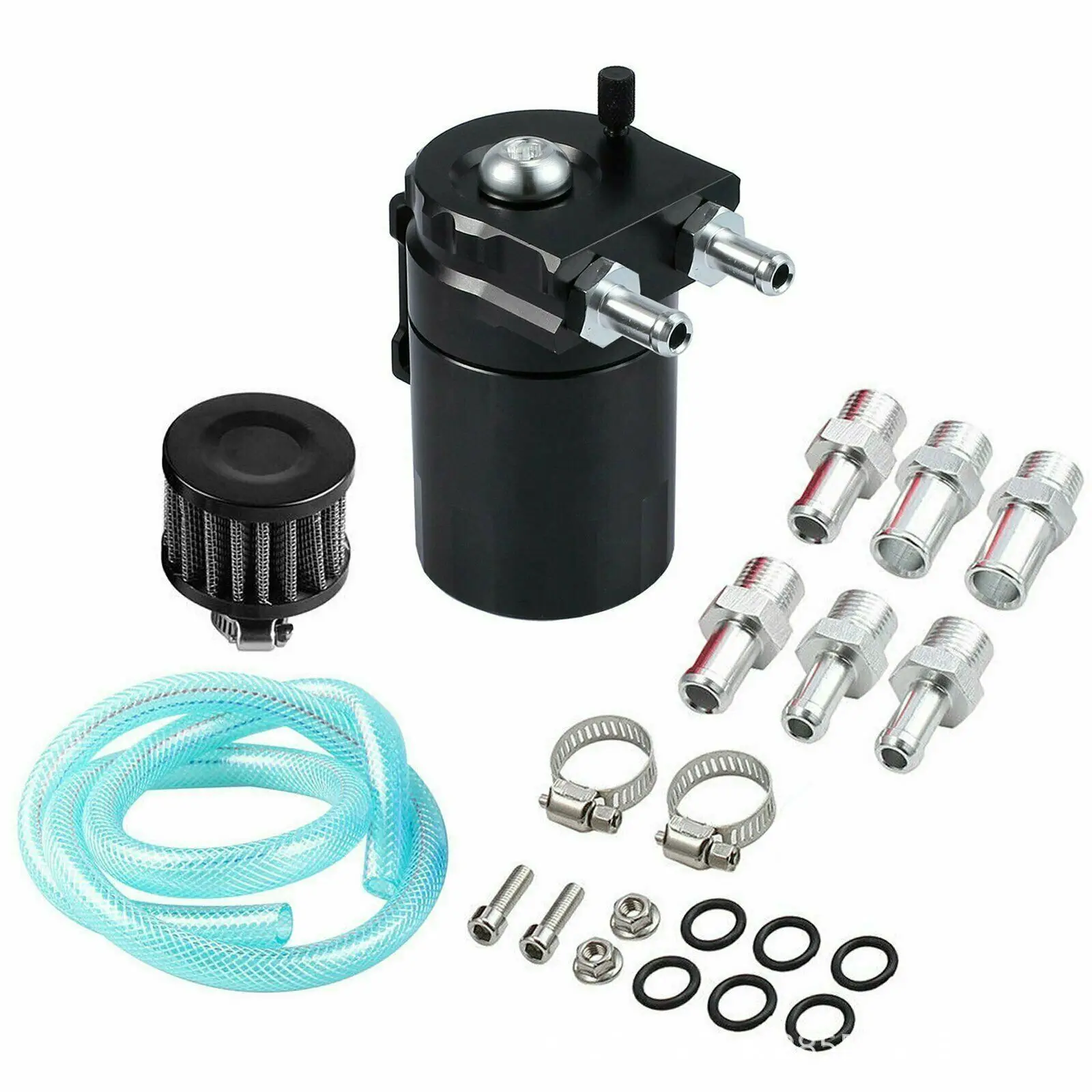 

Universal Car Oil Catch Can Kit Reservoir Tank 300ml with Breather Aluminum Compact Dual Cylinder Polish Baffled