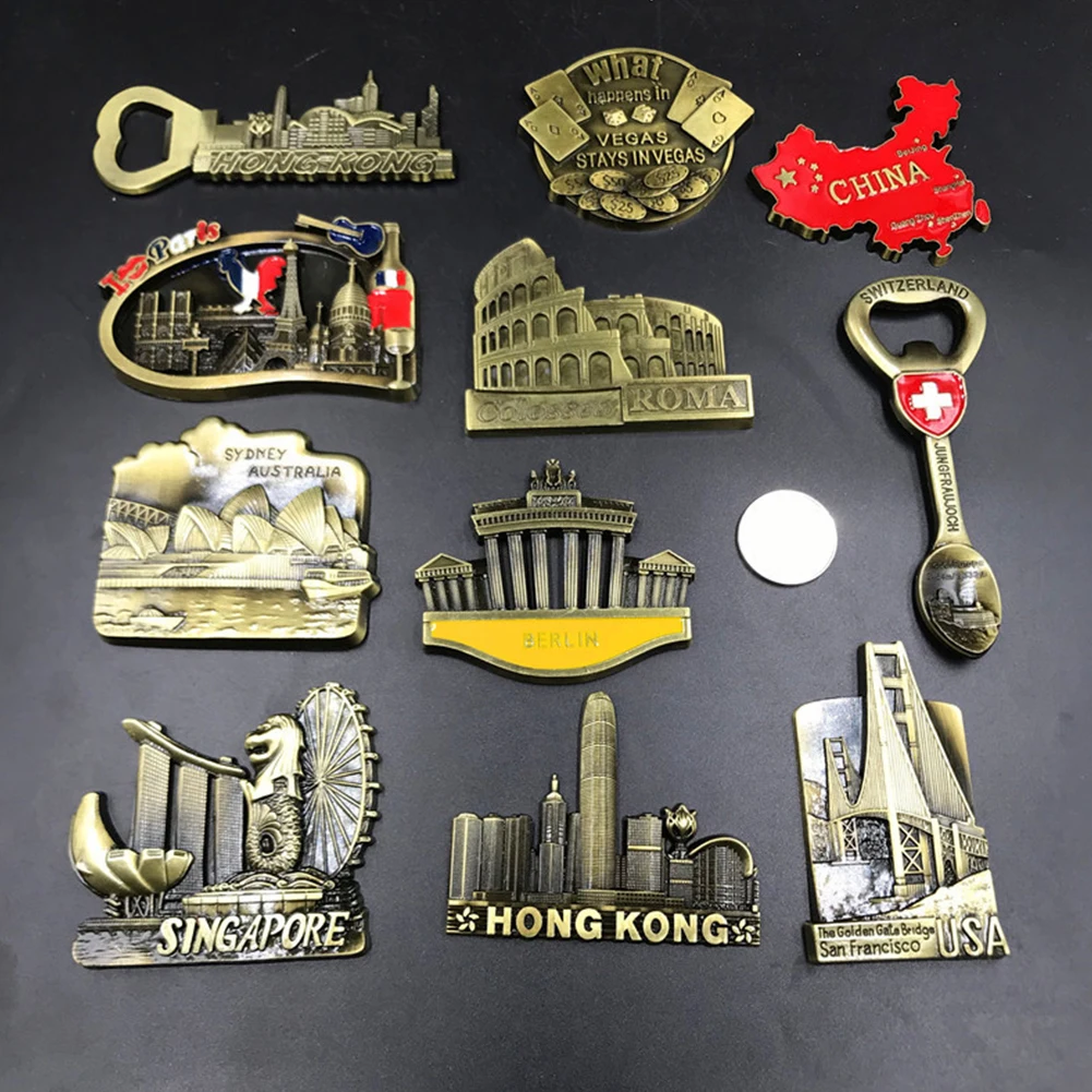 

Souvenir Country Fridge Magnets USA Hongkong France Paris Dubai Travel Commemorative Decoration Refrigerator Metal Magnet