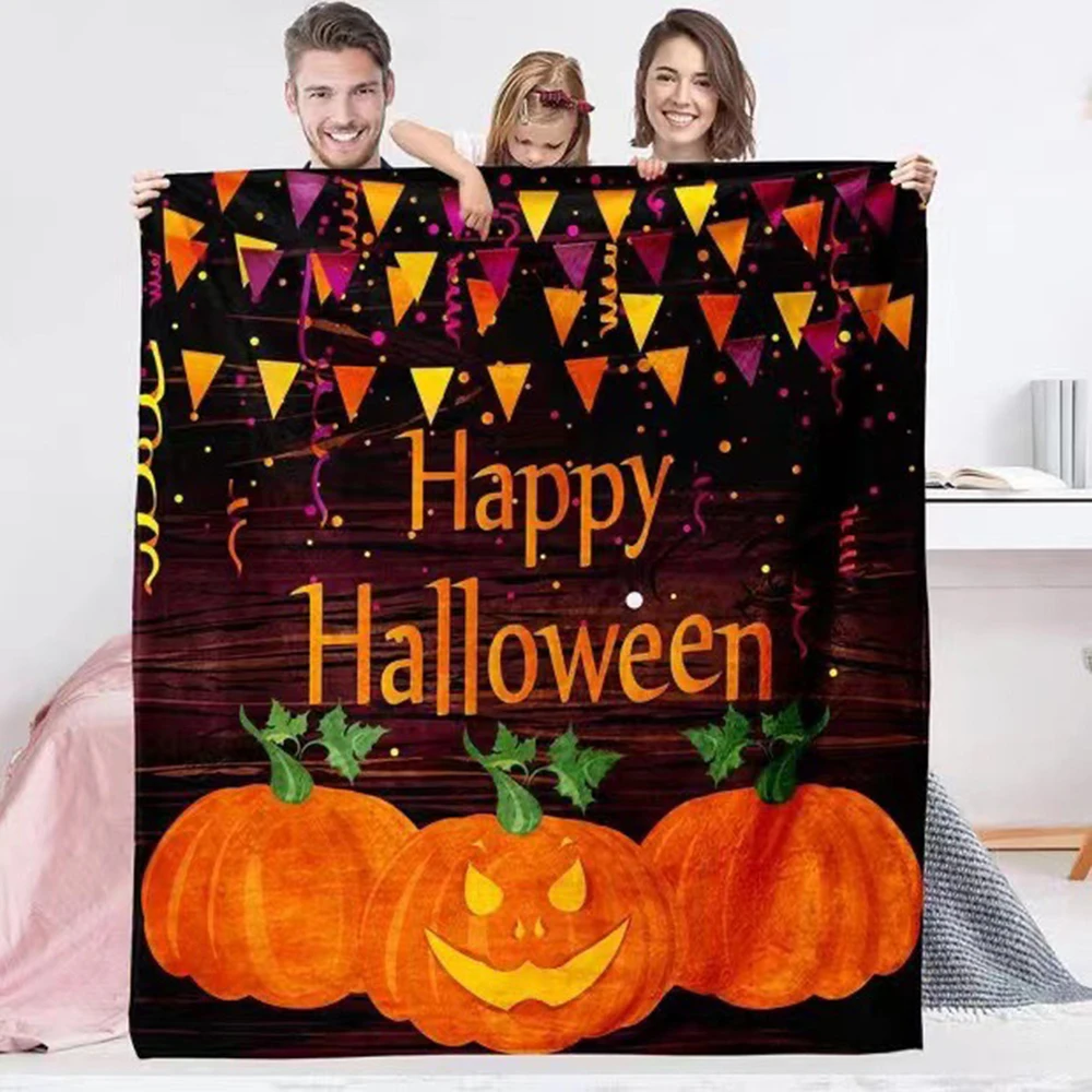 

Happy Halloween Gifts Winter Blanket Flannel Cartoon Scary Printed Throw Blanket Decoration Home Scene Party Holiday