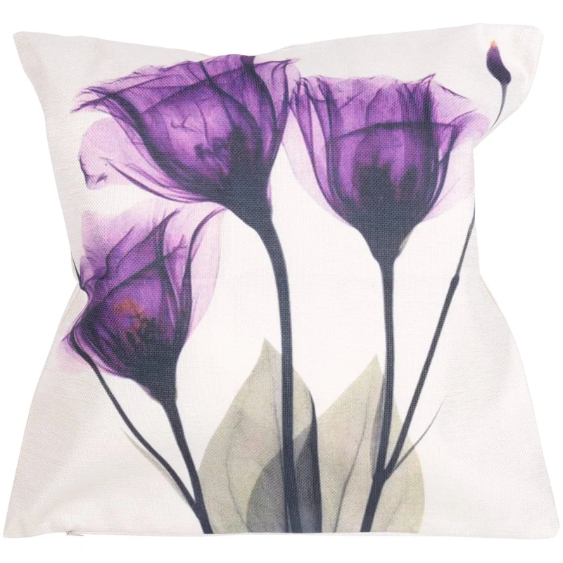 

45x45cm Modern Ink Painting Flower flax Throw Pillow Case Waist Cushion Cover purple