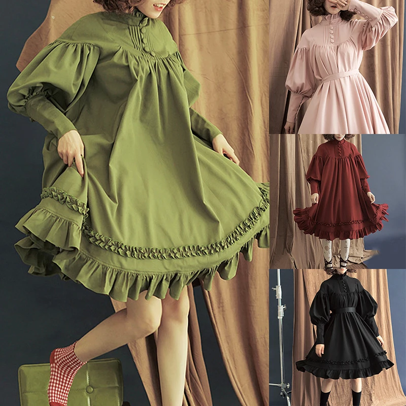 

Женское платье с длинными рукавами-фонариками, готическое винтажное свободное платье принцессы в стиле «Лолита», костюм для косплея, вечер...