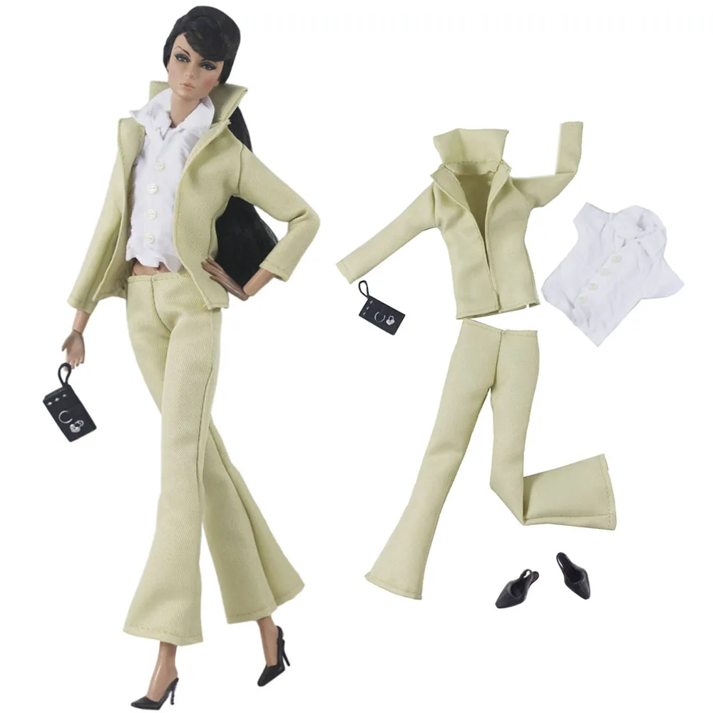 

Желтый комплект одежды/рубашка + пальто + брюки + сумка + Обувь/Одежда, осенняя одежда, наряд для куклы Барби 30 см Xinyi FR ST