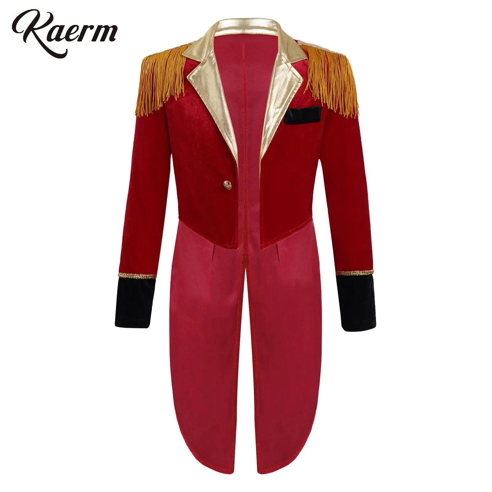 

Child Circus Ringmaster Costume Boys Girls Velvet Long Sleeve Tailcoat Gentleman Tuxedo Showman Tassel Jacket Lion Tamer Uniform