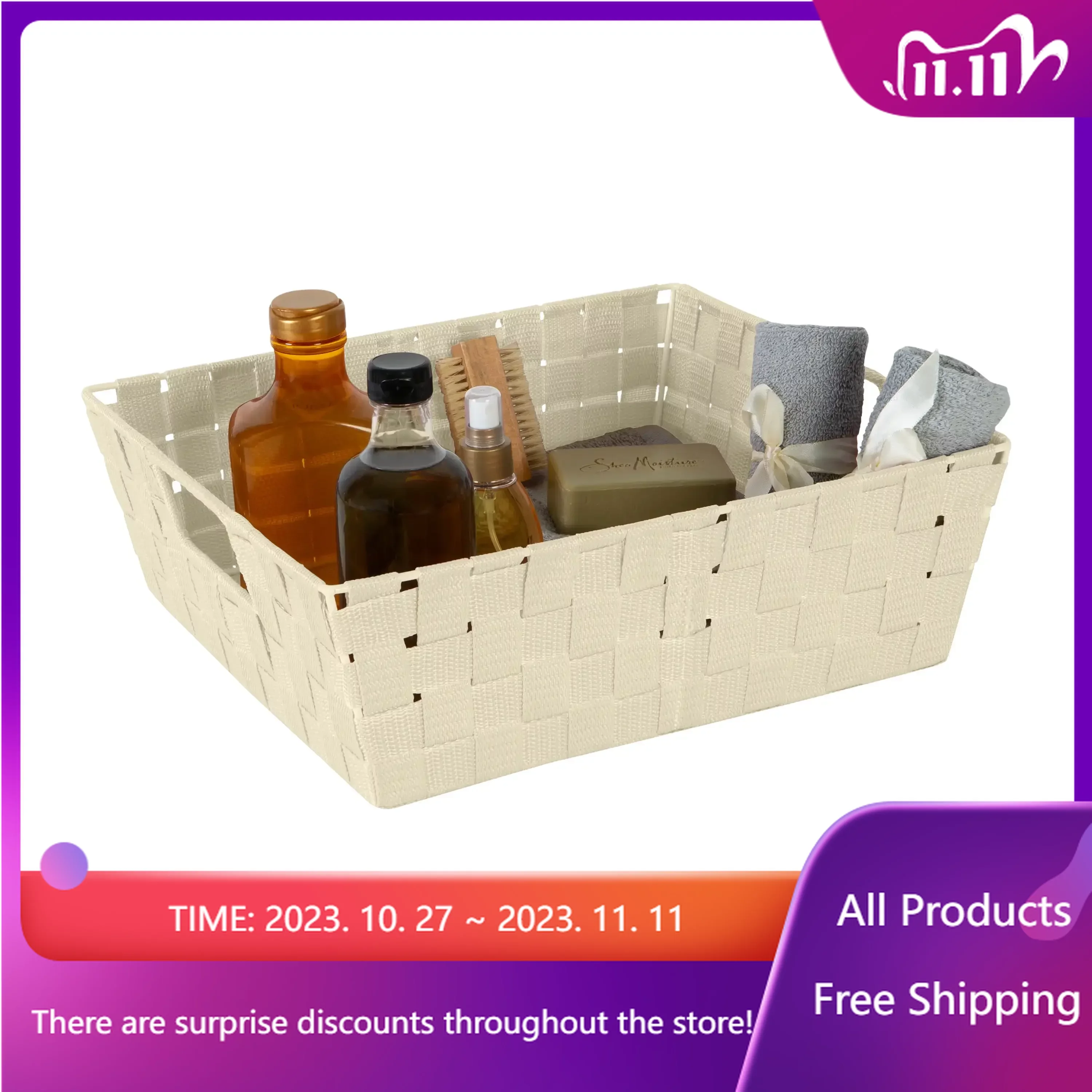 

2 Pack Non-Woven Large Shelf Tote Storage Basket, Ivory, Storage Basket , Woven Basket ,Take In Fast Transportation