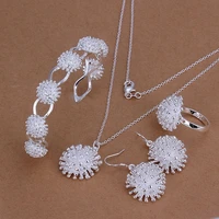 925 silver wedding jewelry women exquisite fireworks bracelet drop earrings necklace ring fashion jewelry sets