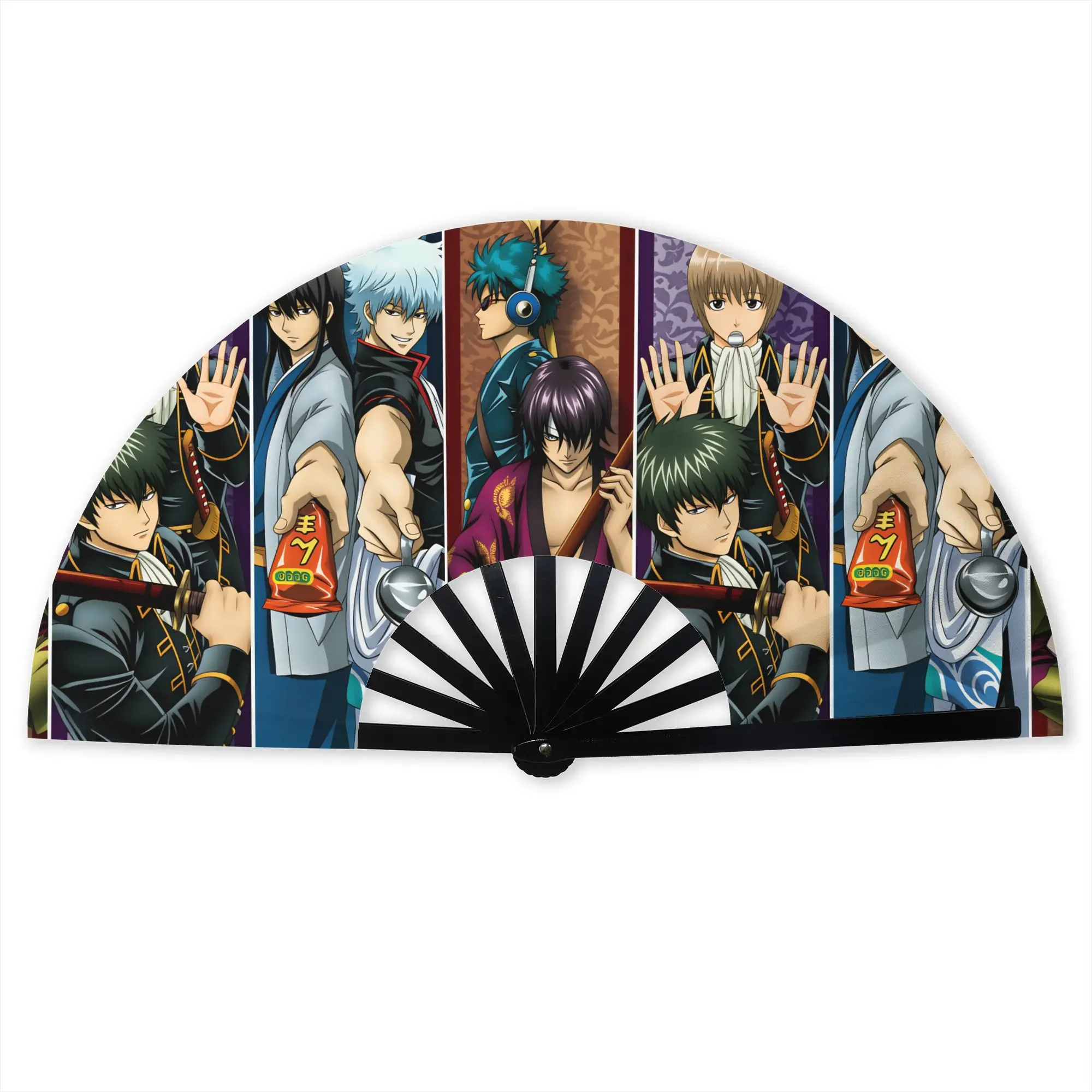 Фото Стильный веер унисекс Gintama Sakata Gintoki Takasugi Shinsuke Kawakami Bansai с принтом, из полиэстера, модный, для танцев, в подарок №1