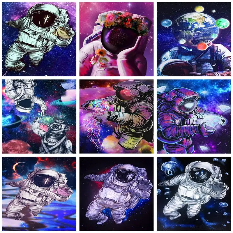 

GATYZTORY Acrylic Paint By Numbers With Frame Coloring By Numbers Astronauts Paint Kit On Canvas Graduation Gift Home Decors