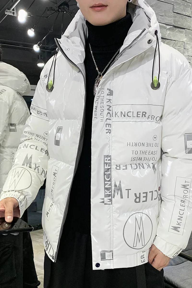 2021 Men Parka Winter Glossy White Duck Down Jacket Coat Mens Warm Jackets Male Hooded Zipper Down Coats Parkas