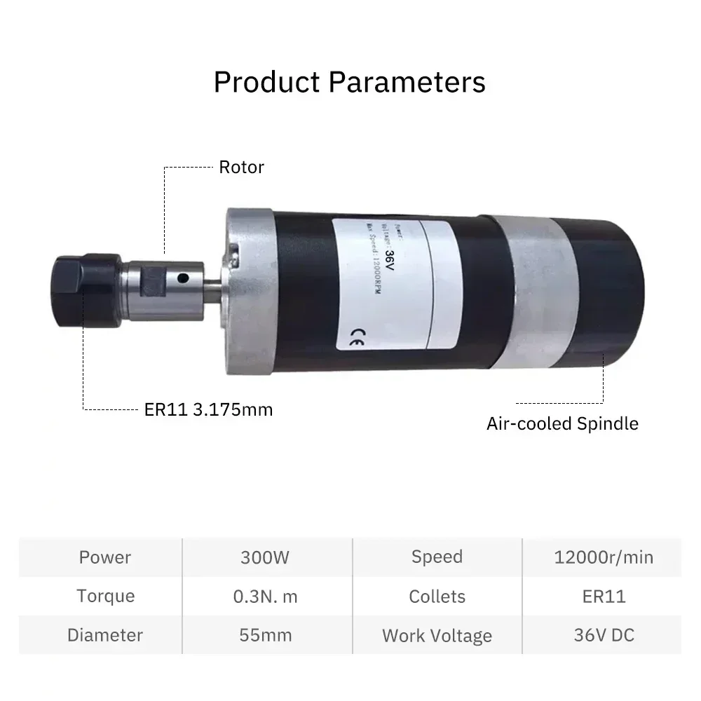 Бесщеточный двигатель шпинделя BLDC DC48V ER11 ER16 200 Вт/250 Вт/300 Вт/500 Вт с датчиком Холла