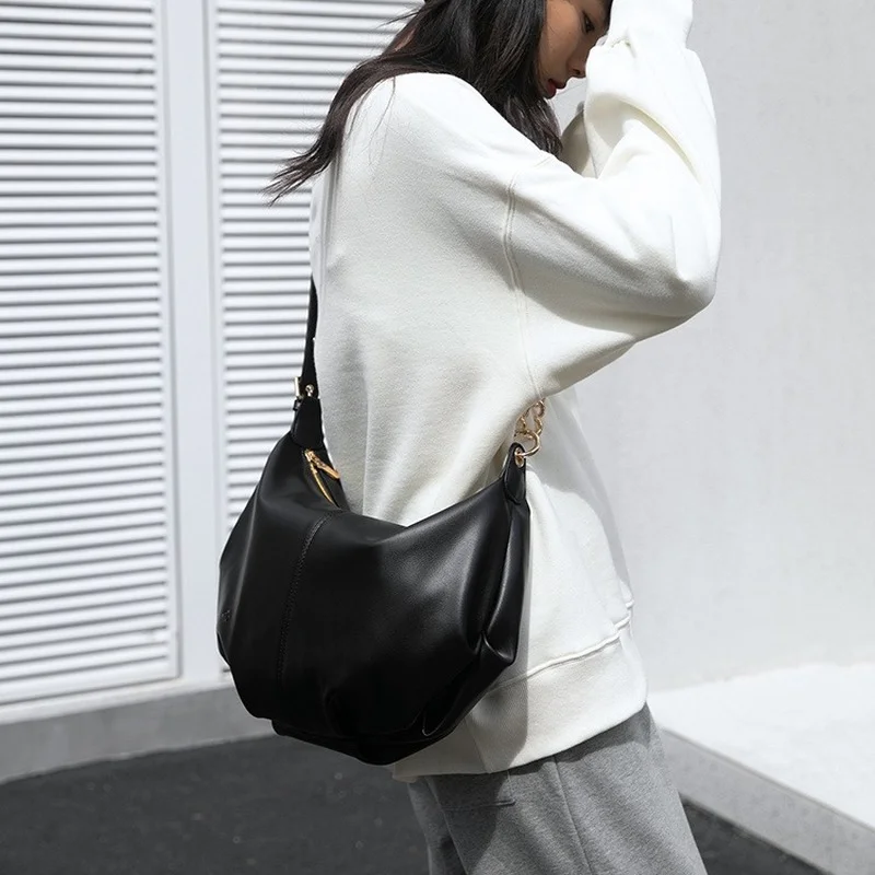 

Korean Fashion Bags for Women Hobo Bag 2022 New Luxury Soft Leather Shoulder Dumpling Bag Female White Messenger Handbag E403