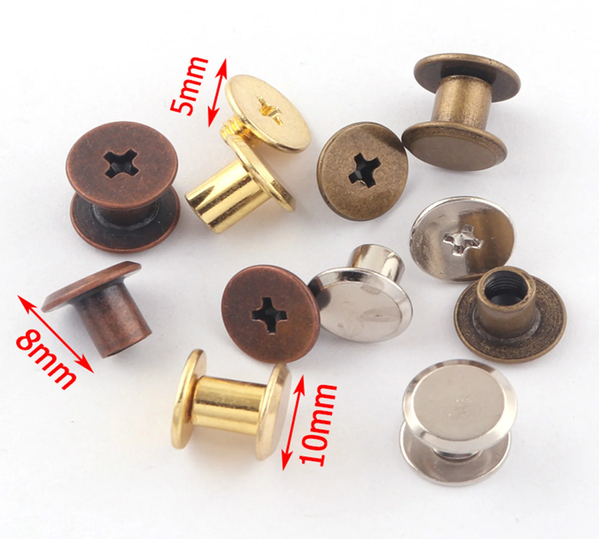 

Серебристые/золотистые/Бронзовые винтовые заклепки Крепежные винты заклепки винты Чикаго заклепки для кошельков винты твердый винт